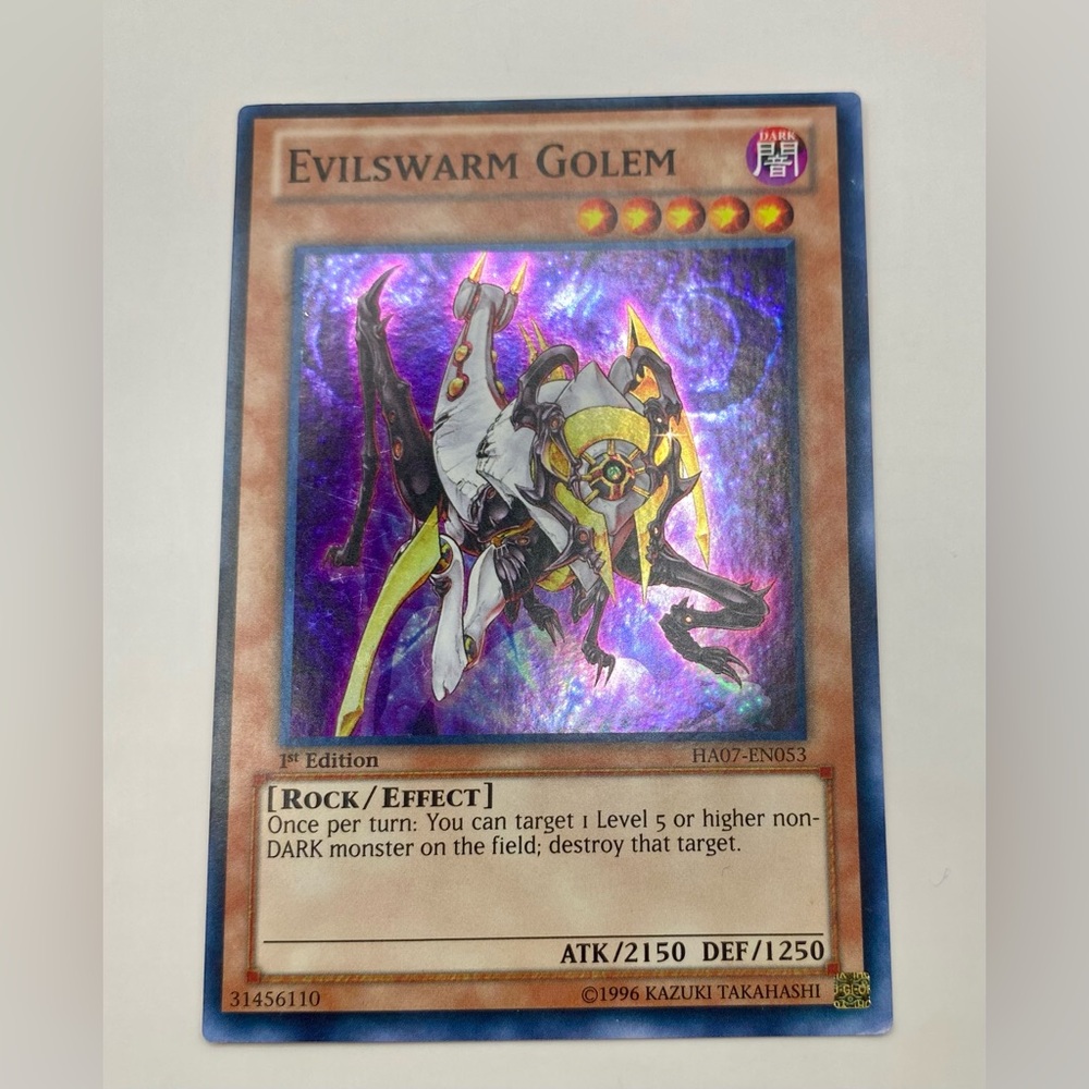 YU-GI-OH! Evilswarm Golem Card; 1st Edition; HA07-EN053; SUPER RARE; Perfect.